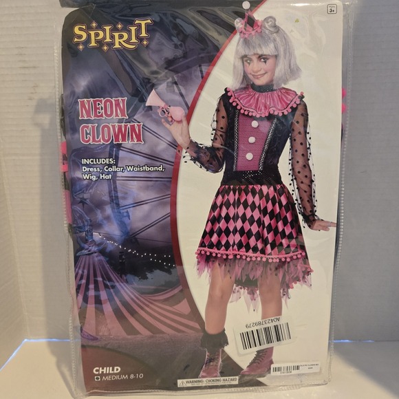 NEW SPIRIT NEON CLOWN child 8–10 Halloween Costume Super Cute! W/Accessories! - Picture 2 of 4